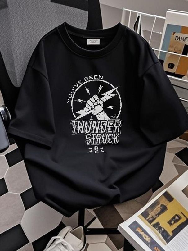 You've Been Thunderstruck T-Shirt Black Breathable Unisex Homme Streetwear Graphic Top For Everyday Wear Slightly Soft Versatile Casual_viptrois.com