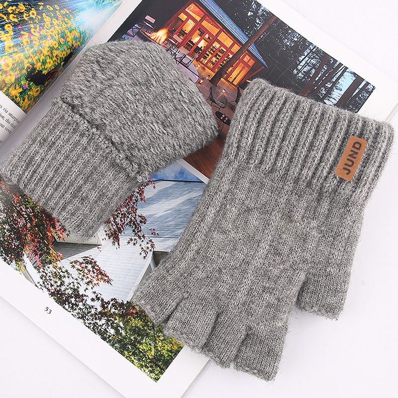 Wool touch screen gloves Warm knit half-finger gloves and fleece jacquard gloves_viptrois.com