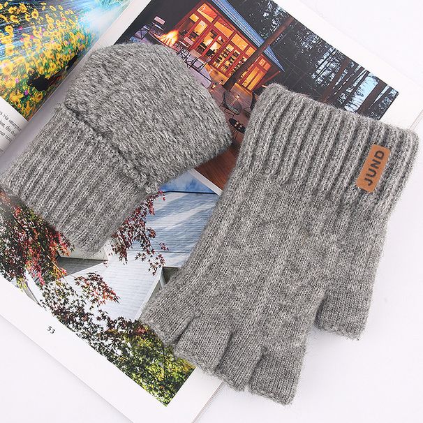Wool touch screen gloves Warm knit half-finger gloves and fleece jacquard gloves_viptrois.com