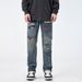 Autumn/Winter High Street Jeans For Men Loose Ripped Patch Straight Leg Vintage Denim Trousers For Men_viptrois.com