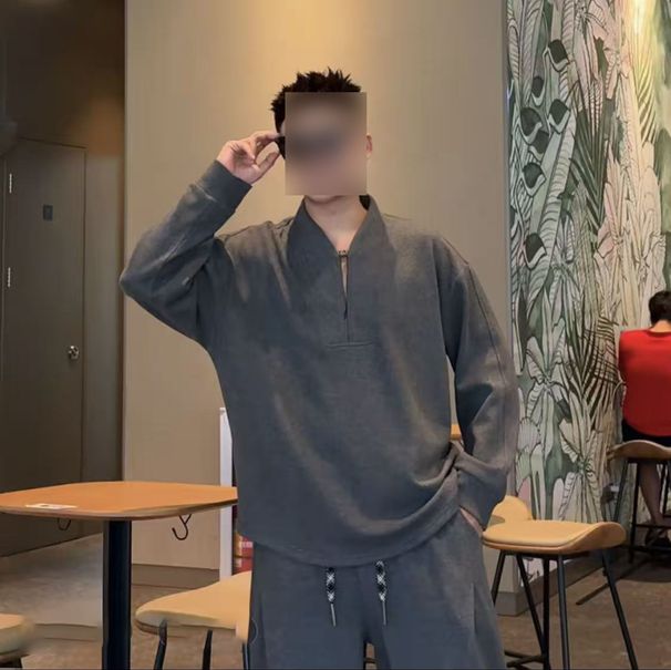 Cloud Fleece Half-Zip Sweatshirt & Jogger Set – Oversized Casual Lounge Wear For Men (Black/Dark Heather/Light Grey, S-4xl)_viptrois.com