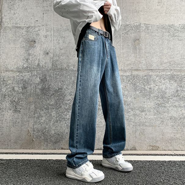 LKTM Men's Wear # American Street Trendy Washed Loose Ins Versatile Casual Straight Wide Leg Jeans For Men_viptrois.com