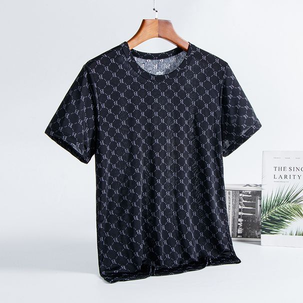 Ice Silk Short Sleeved T Shirt Trendy Brand Men's Casual Fashion Clothes Round Neck Men's Summer Print Trendy T Shirt Top_viptrois.com