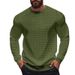 Men's Jacquard Square Pattern Long Sleeve T-Shirt - Breathable Loose Fit Casual Round Neck Shirt, Lightweight Layering Top (White/Dark Gray_viptrois.com