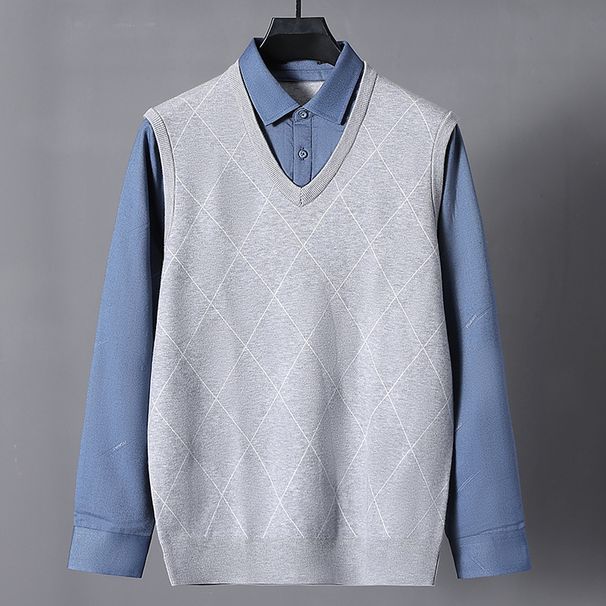 Hai Brand Two-Piece Knitted For Winter Fashion Double Collar Jacquard Pullover Base Sweater Men 4U028_viptrois.com
