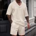 Men’s Solid & Jacquard Short Sleeve Tee & Shorts Set – Breathable Spring/Summer Casual Outfit_viptrois.com