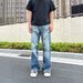 Retro Washed Cut Hole Jeans Men's Loose Straight High Street Vibe Style Wide Leg Youth Mopping Pants_viptrois.com