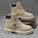 Men's Extra Wide Size 46-48 Work Boots - Vintage British Style High Top Leather Ankle Boots With Waterproof PU Upper & Rubber Sole_viptrois.com
