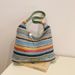 Women's Tote Bags Simple Straw Woven Handbag, Striped Color-blocking Fashionable Large-capacity Single-shoulder Hand-held Tote Bag_viptrois.com