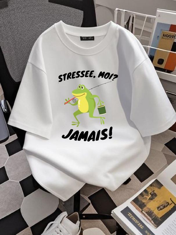 Stressee Moi Jamais Stressed Out Me Never T Shirt 443 Fashion Homme Designer Clothes Slightly Graphic Top For Everyday Wear Breathable Soft Casual_viptrois.com
