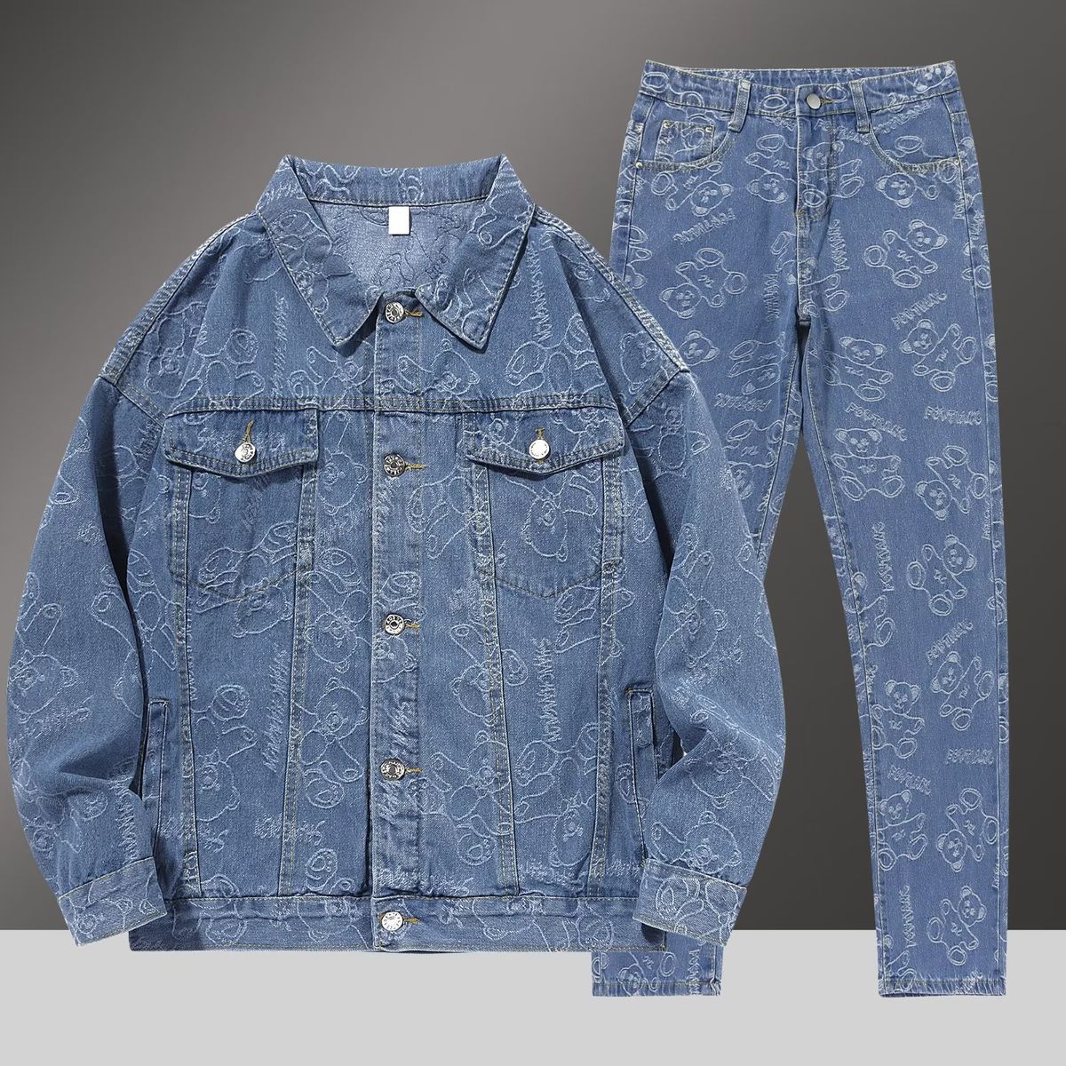 Men's Clothing Denim Jacket Men's Fashion Brand Spring And Autumn Hip Hop Loose Casual Couple Workwear Ins Long Sleeve Jacket Long Pants Suit_viptrois.com
