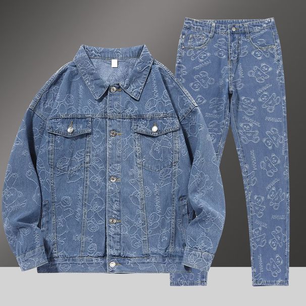 Men's Clothing Denim Jacket Men's Fashion Brand Spring And Autumn Hip Hop Loose Casual Couple Workwear Ins Long Sleeve Jacket Long Pants Suit_viptrois.com