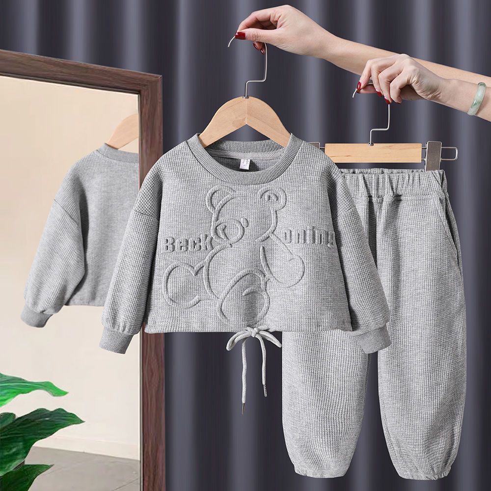 Kid's Clothing Girls Suits 2025 New Small And Medium Sized Children's Cartoon Bear Sweatshirts With Cuffs And Trousers Two Piece Suits_viptrois.com