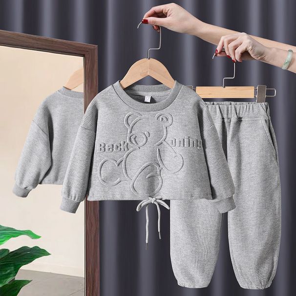 Kid's Clothing Girls Suits 2025 New Small And Medium Sized Children's Cartoon Bear Sweatshirts With Cuffs And Trousers Two Piece Suits_viptrois.com