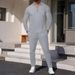 25 Autumn New Waffle Solid Color Lapel Pocket Long Sleeved Trousers Casual Two Piece Suit_viptrois.com