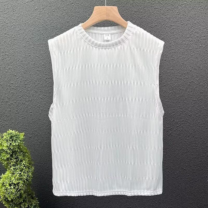 Men's Clothing Ins Trend Honeycomb Diamond Pattern Jacquard Sleeveless T Shirt Men's Cut Sleeve Pullover Vest Embossed Vest Waistcoat Bottoming Shirt_viptrois.com