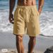 Men's Clothing New Cotton And Linen Shorts Drawstring Elastic Waist Straight Leg Solid Color Breathable Daily Beach Five Point Casual Shorts_viptrois.com