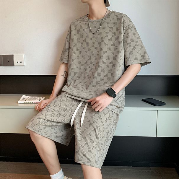 Men's Clothing Plaid Full Print Short Sleeved Shorts A Complete Set Of Men's Clothing Handsome Casual Sports Suit Two Piece Set_viptrois.com