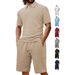 Men's Clothing Men's Summer New Casual Loose Lapel Jacquard Fabric Men's Short Sleeved Polo Shirt Suit_viptrois.com