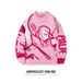 YWFG Men's Punk Anime Jacquard Sweater - Oversized Round Neck Knit Pullover, Soft Pink Long Sleeve Casual Top For Teens & Young Adults_viptrois.com
