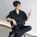 Men's Clothing Summer High End Light Mature Men's Handsome Casual Short Sleeved Boys Black Shirt Three Quarter Sleeve Top_viptrois.com