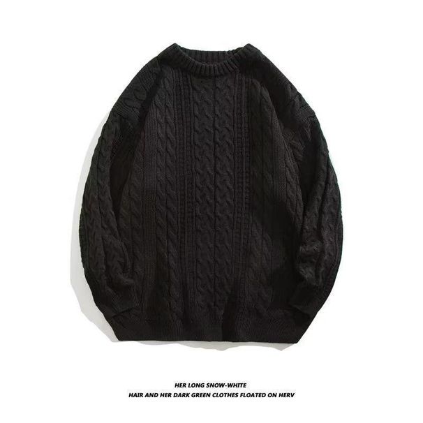 Men's Cable Knit Sweater – Japanese-Inspired Loose Fit Round Neck Pullover (Black/Gray/Apricot/Khaki/Blue, M-XXXL)_viptrois.com