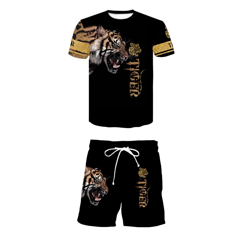 Men's Clothing T Shirt Digital Print Lion Tiger Pattern Casual Sports Suit_viptrois.com