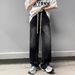 Retro Light Blue Men's Jeans High Street Hip Hop Stacked Design Straight Leg Loose Fit_viptrois.com