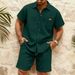 Men's Waffle Knit Short Sleeve Shirt & Shorts Set - Breathable Cotton Blend Lounge Wear For Spring & Summer | Casual Outfit_viptrois.com