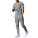 Men's Autumn Knit Jacquard Short Sleeve Round Neck T-Shirt & Pants Casual Set - Solid Color Cable Design_viptrois.com