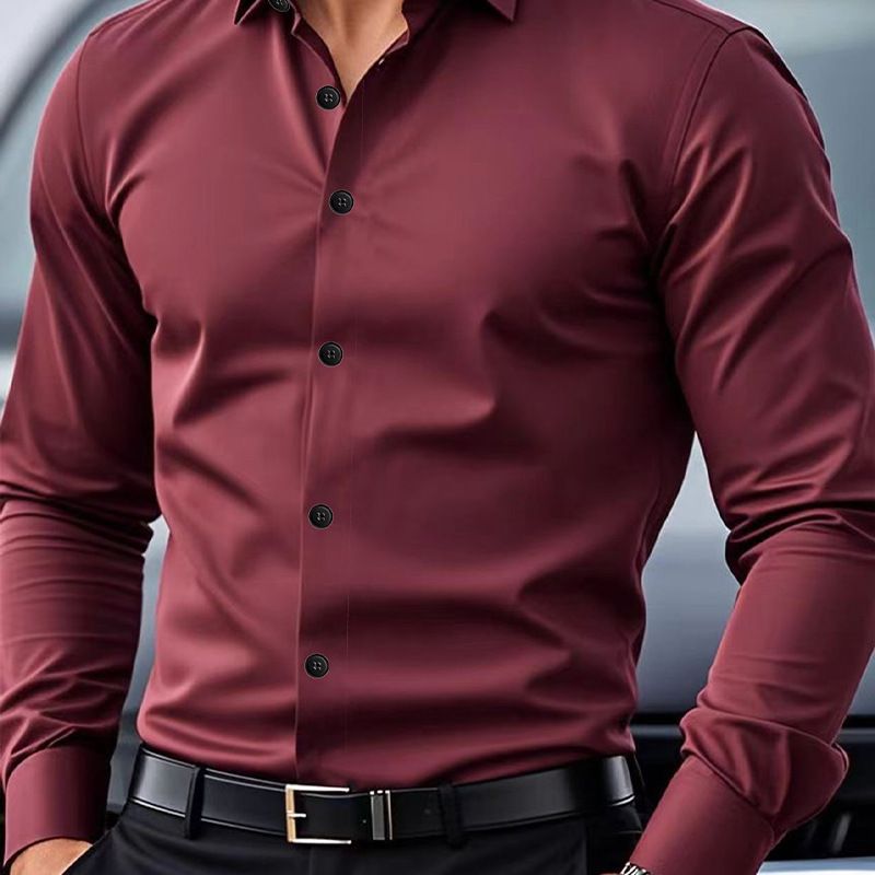 Men's Clothing Business Casual Men's Long Sleeves New Style Solid Color Simple_viptrois.com