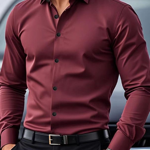 Men's Clothing Business Casual Men's Long Sleeves New Style Solid Color Simple_viptrois.com