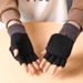 Half finger flip glove Winter Ladies cute plus fleece knit warm wool fingertip_viptrois.com