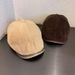 Women's Hats Retro Solid Color Corduroy PU Forward Hat Autumn And Winter Men And Women Simple Street All Match Duckbill Beret Trend_viptrois.com