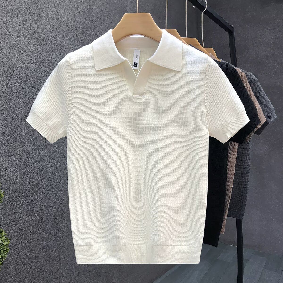 Men's Slim Fit Polo Collar Short Sleeve Sweater Breathable Cotton Top For Summer Fashionable Lapel Knitted Bottoming Shirt_viptrois.com