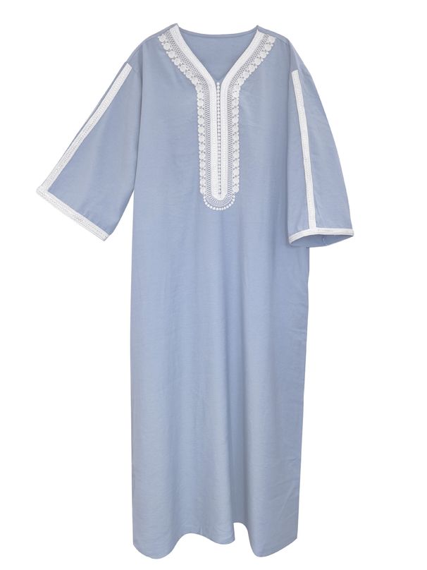Men's Clothing High End Muslim Rope Embroidery Robe Ethnic Style Linen Robe Side Pockets_viptrois.com