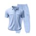 Men's High End Hip Hop Workwear Casual Trousers American Style Loose Fit Sports Suit Short Sleeved Linen Beach Shirt_viptrois.com