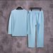 Autumn New Men's Textured Solid Color V Neck Pullover Long Sleeved Trousers Suit_viptrois.com