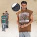 American Hip-Hop High Street Printed Raglan Sleeveless T-Shirt, Trendy Unisex Washed Vintage Tank Top_viptrois.com