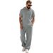 Men's Grey Textured Casual Suit New Style Versatile Breathable Hooded Top And Pants Set For Resort_viptrois.com