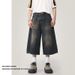 Men's Clothing Niche All Match Men's And Women's Denim Shorts Summer Loose Straight Wide Leg Retro Distressed Blue Cropped Trousers_viptrois.com