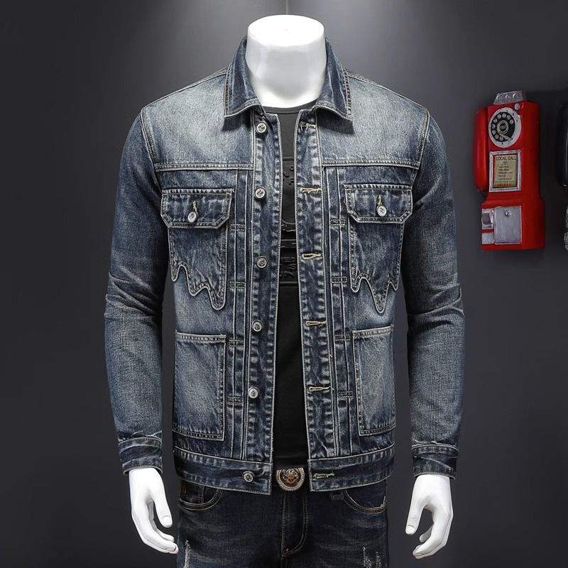 Men's Clothes High Quality Denim Jacket Man Retro Simple Heavy Denim Jacket Man_viptrois.com