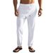 Summer Linen Men's Casual Pants Style Simple Stylish Solid Color Drawstring Straight Leg_viptrois.com