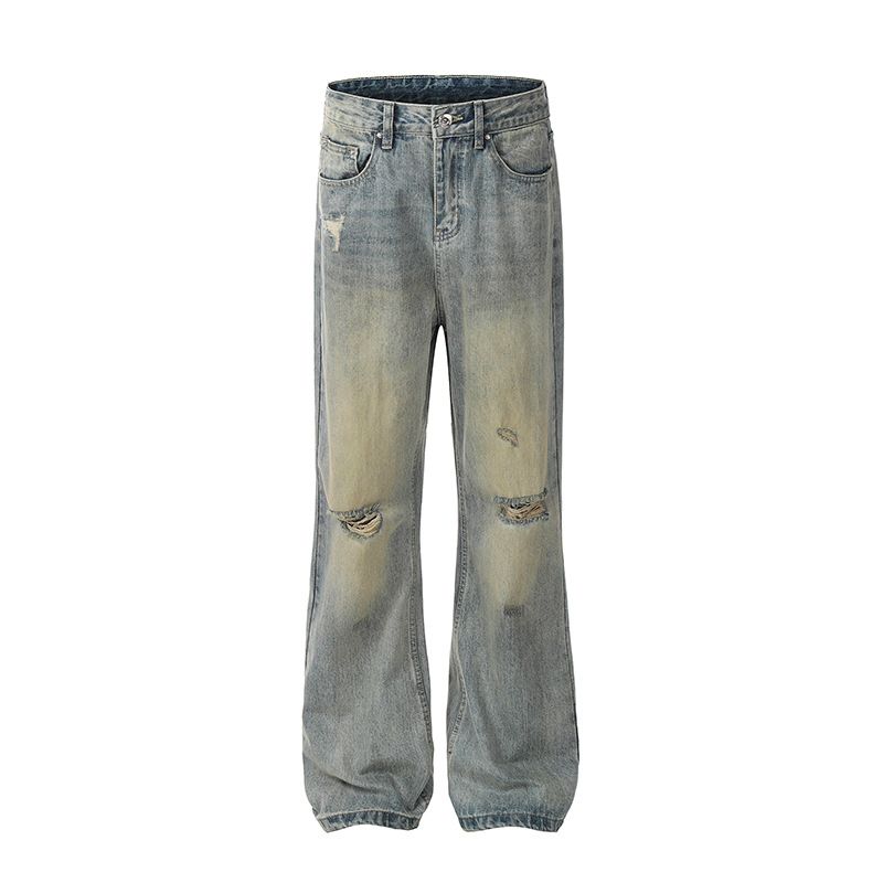 Streetwear Vintage Washed Wide-Leg Jeans – Distressed Denim Pants With 90s Hip-Hop Vibe For Men & Women_viptrois.com