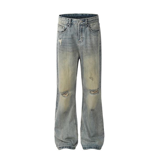 Streetwear Vintage Washed Wide-Leg Jeans – Distressed Denim Pants With 90s Hip-Hop Vibe For Men & Women_viptrois.com
