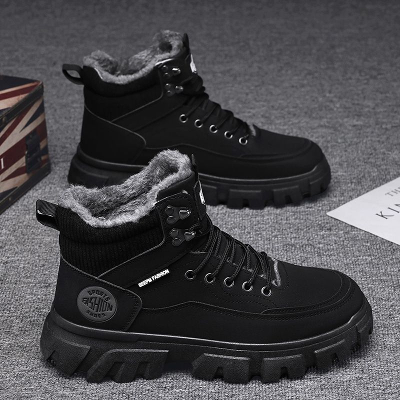 Men's Winter High-Top Casual Sneakers Fashionable Slip-Resistant Warm Lined Shoes With Cushion Comfort_viptrois.com