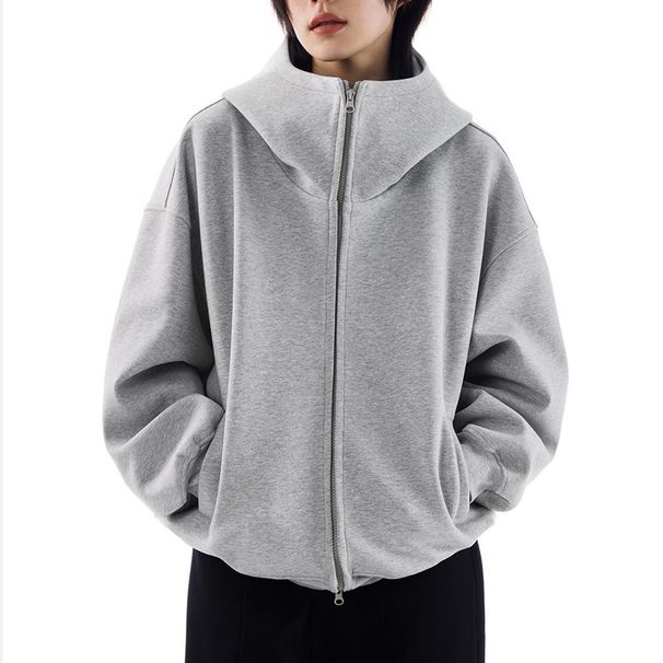 Heavyweight Double-Zip Fleece Hoodie – Oversized Streetwear Pullover With 3D Graphic (M-3XL, Ash Grey/Black)_viptrois.com