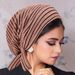 striped long tailed bandage headscarf hat chemotherapy cap wavy pattern ladies hat_viptrois.com
