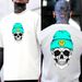 Gorro Verde Menta Camiseta Impresión Calavera De Doble Cara Diseñador Patrón Original Streetwear Casual Y2K Unisex_viptrois.com