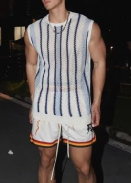 Summer Striped Loose Knitwear Summer Sleeveless Design Trend Simple Round Neck Vest_viptrois.com